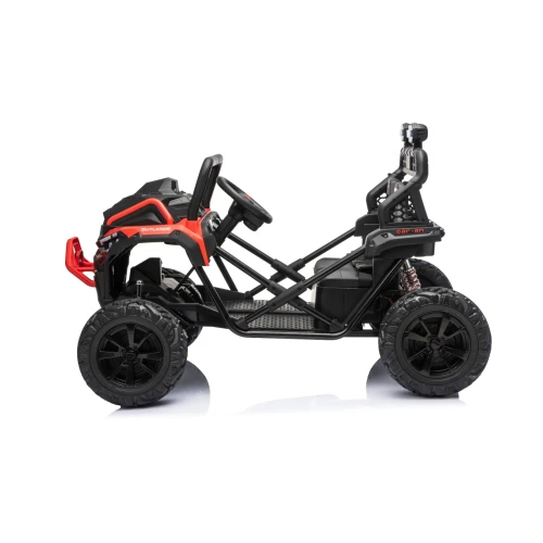 Profil boczny z rurową ramą, amortyzatorami i kołami EVA – czerwony buggy Sport Outland 4x4 na akumulator dla dzieci.webp