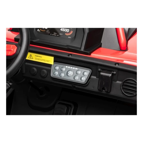 Panel audio z przyciskami MP3 i cyfrowy ekran z obrotomierzem – deska rozdzielcza czerwonego buggy Sport Outland 4x4 na akumulator dla dzieci.webp