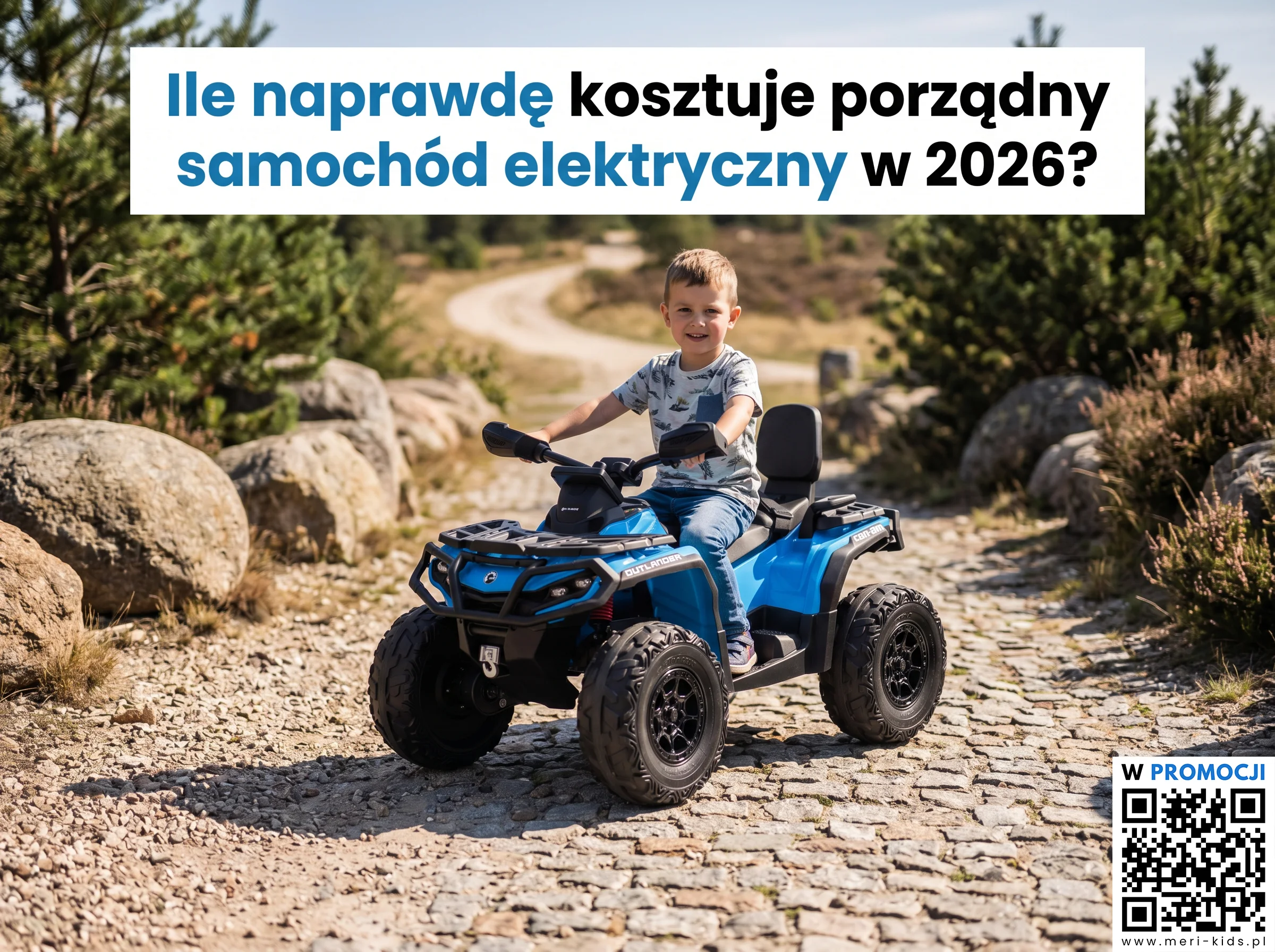 Ile naprawdę kosztuje porządny samochód elektryczny na akumulator dla 5-latka - dziecko na niebieskim quadzie - Meri-Kids