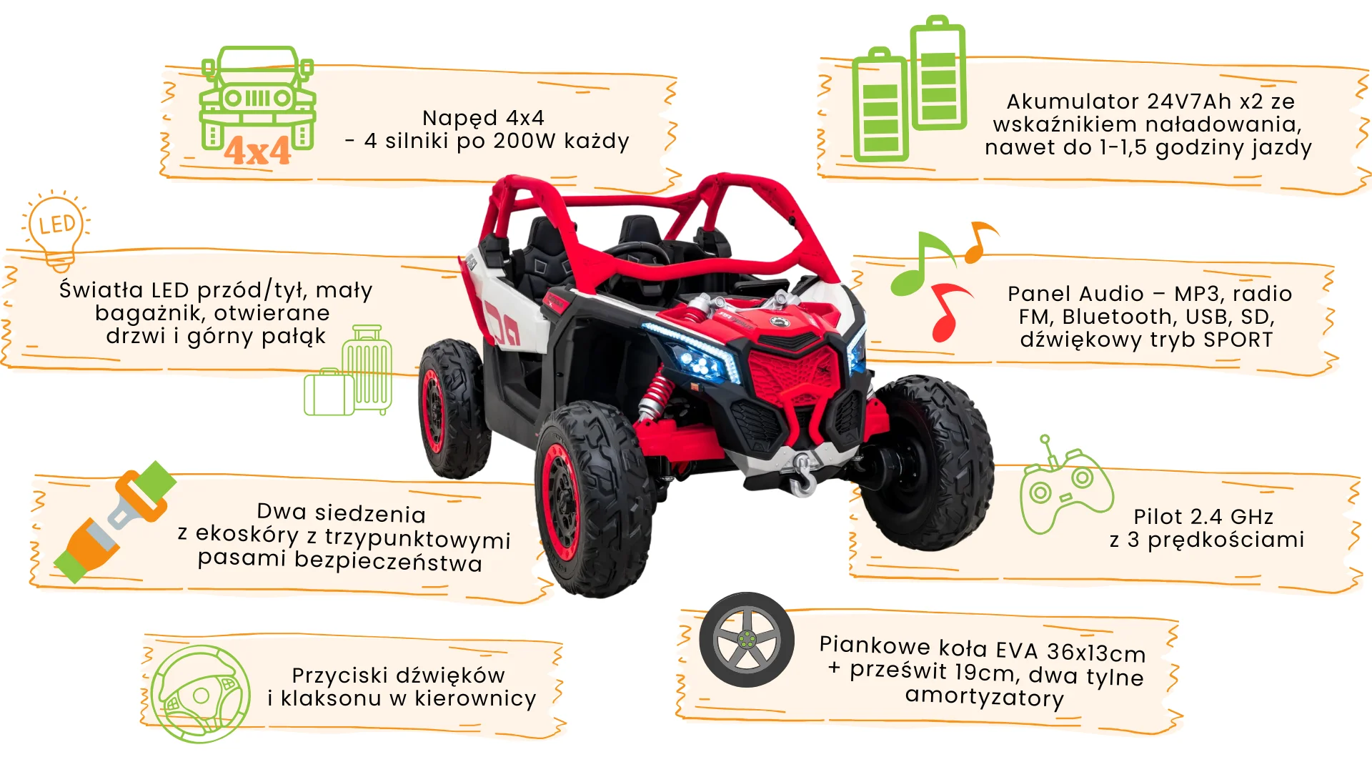 Maverick turbo RR dla dzieci - funkcje pojazdu - czerwony - merikids