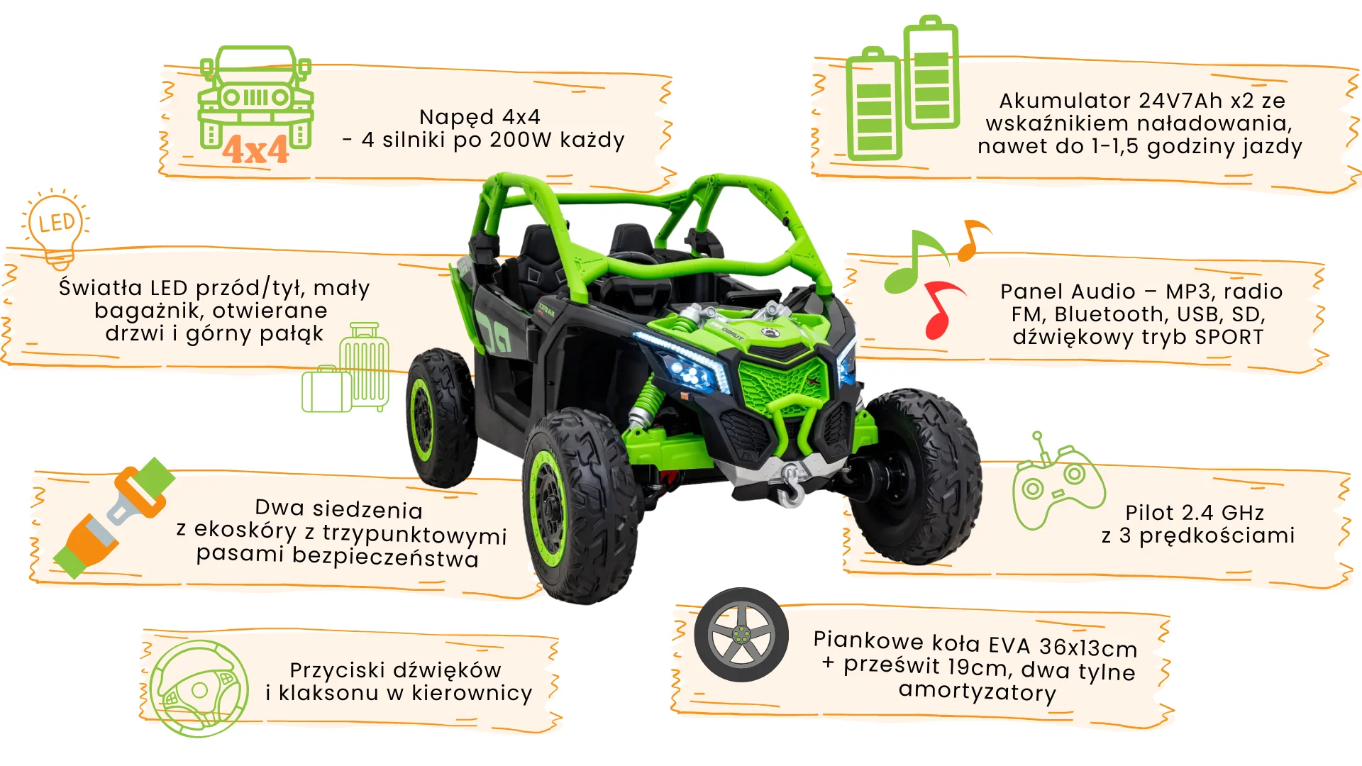 Maverick turbo RR dla dzieci - funkcje pojazdu - zielony - merikids