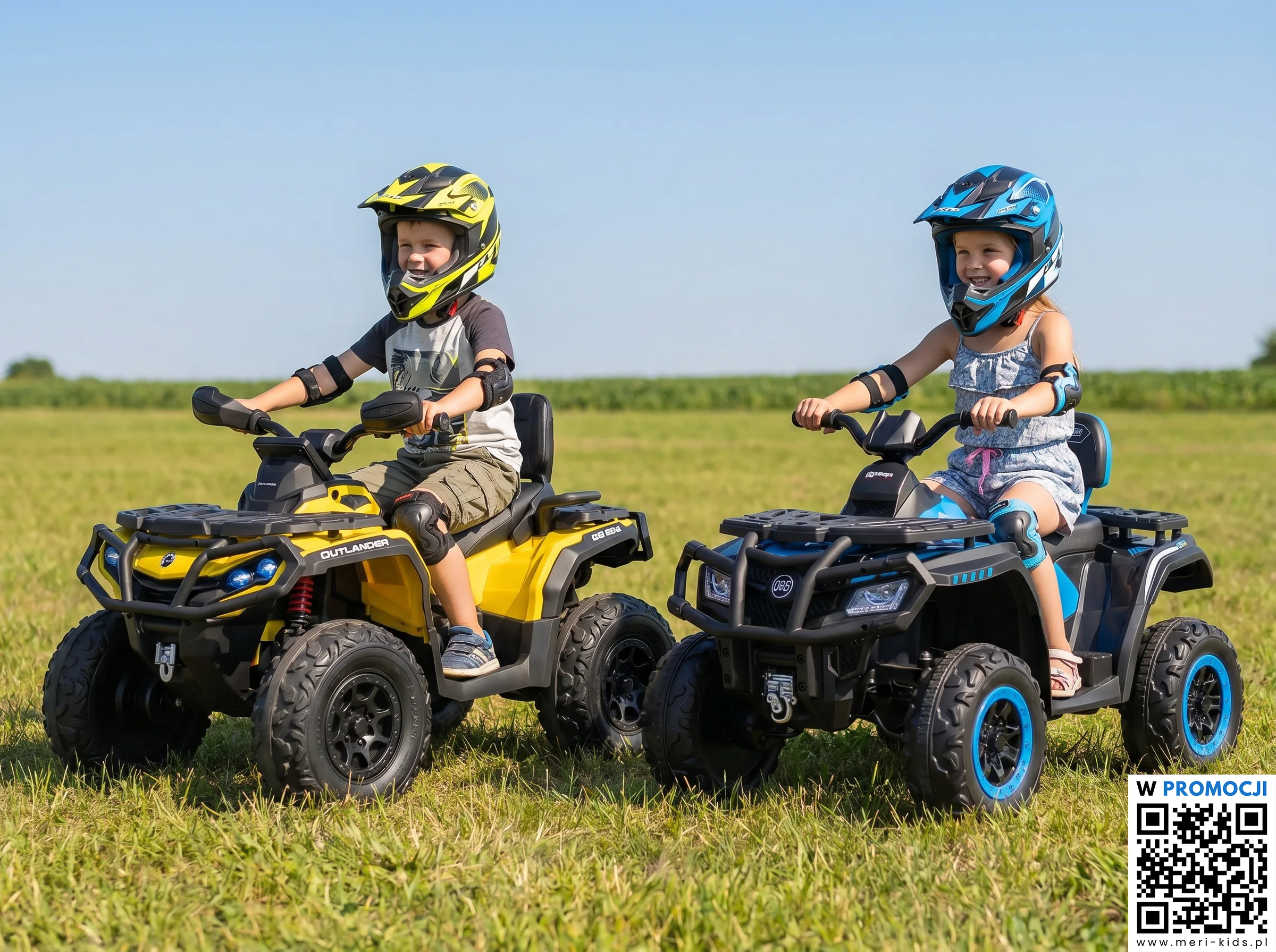 Dzieci jadą quadami po trawie - Meri-Kids